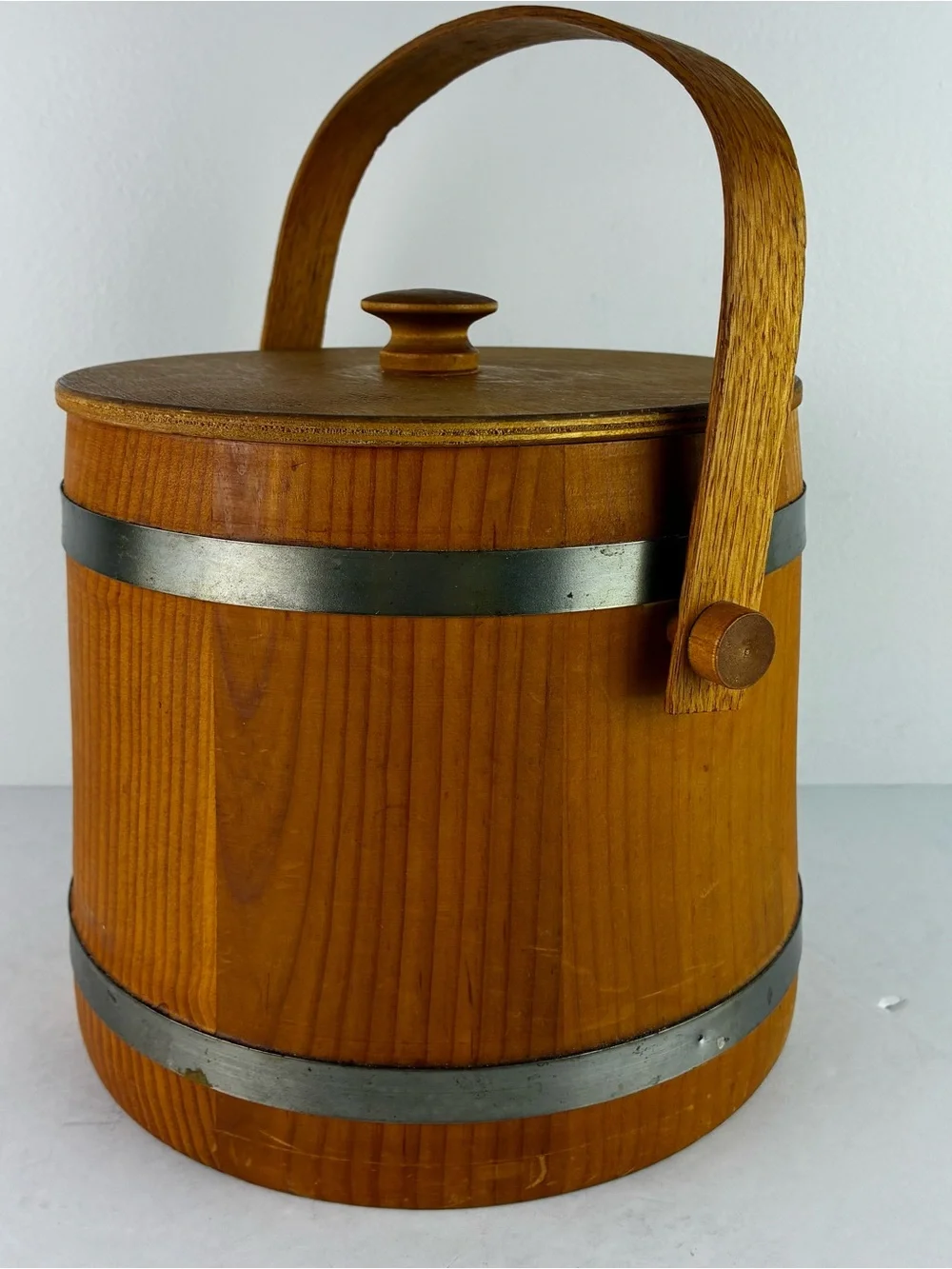 Basketville Putney Vermont Vintage 1960’s Wooden Sugar Ice Bucket Firkin